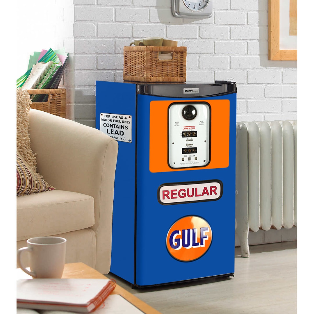 Vintage Gulf Gas Pump Refrigerator Wrap Skin / Retro Fridge Wrap/ Old