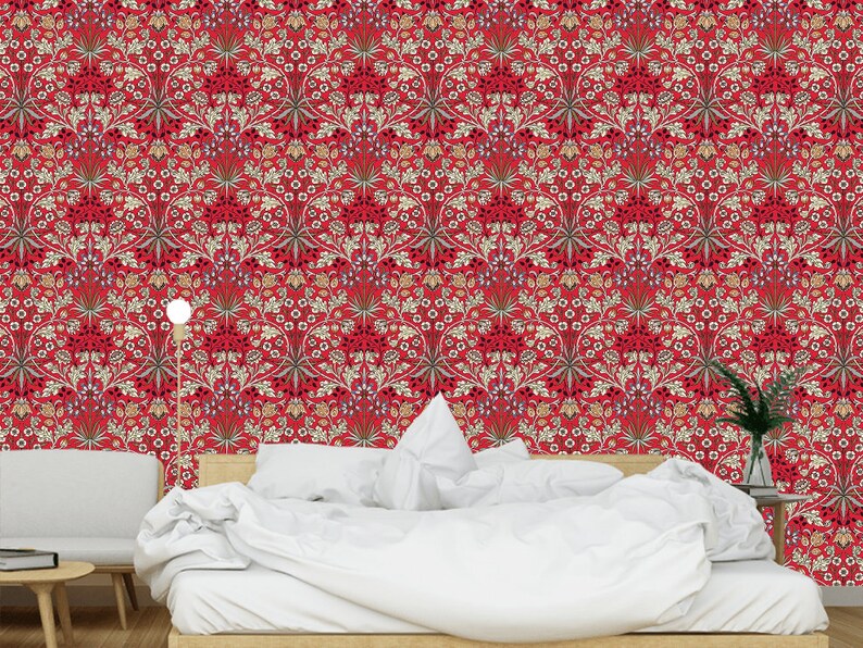 Self Adhesive Wallpaper william Morris Collection Red Etsy