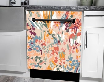 Magnetic Cover Modern Floral Design /Magnetic Refrigerator & Dishwasher Cover/ Decorative Fridge Decal/ Magnetic Decal/ Magnetic Vinyl Decal