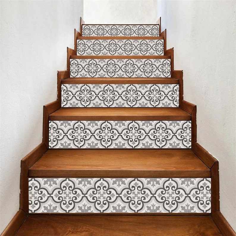 Stair Riser Stickers Vintage/ Stairway Decoration Adhesive Stair Riser Panel/ Retro Decal for Stairs/ Staircase Décor/ Stickers for stairs image 2