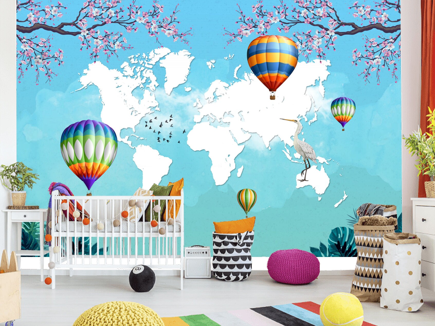 Wall Mural Bright Children's World Map/ World Map for Etsy