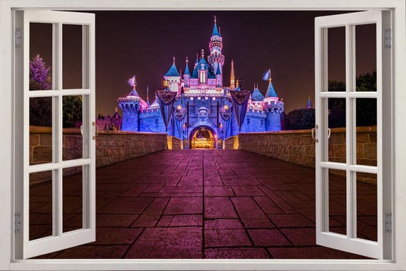 Disney Castle at Night 3D Fenêtre Effet Autocollant Mural Art Décalcomanie Murale