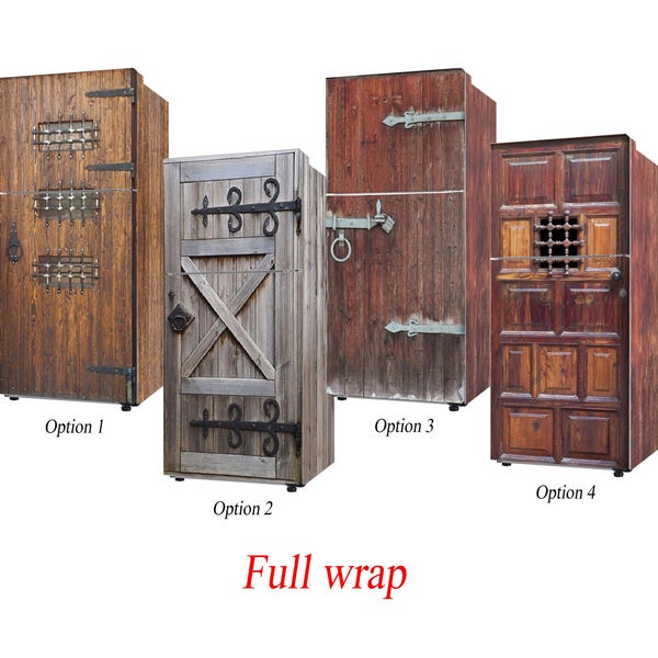 Fridge Vinyl Sticker *Old Wooden Door/ Self-Adhesive Vinyl Refrigerator Decal/Fridge Wraps/ Refrigerator Full Wrap/Refrigerator Magnet Cover