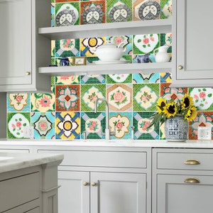 Vinyl Stickers Retro Provence Tile/ Kitchen/ Bathroom Backsplash/ Peel and Stick Backsplash/ Removable Peel & Stick/ Retro Tile Backsplash
