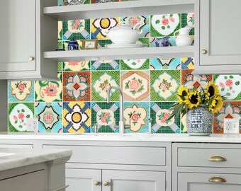 Vinyl Stickers Retro Provence Tile/ Kitchen/ Bathroom Backsplash/ Peel and Stick Backsplash/ Removable Peel & Stick/ Retro Tile Backsplash