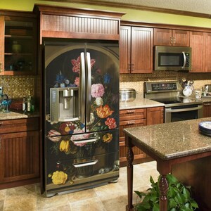 Fridge Wrap Vintage Still Life Gallery /Flowers/ Floral Fridge Decal Watercolor /Retro Kitchen Décor/ Dutch Flower Decal/ Side-by-side Fridge Wrap