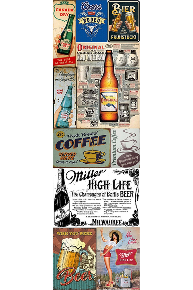 Fridge Decal Collage of Vintage Posters, Cards, Labels/Man Cave Fridge Wrap/Vintage Fridge Wraps/ Retro Fridge Wrap/ Vinyl Fridge Wrap