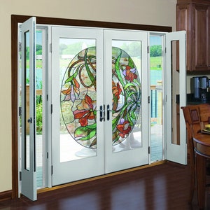 Adesivo de parede para portas * Vitral com flores * / Filme para vitrais / Filme decorativo para portas / Adesivos para portas de chuveiro de vidro