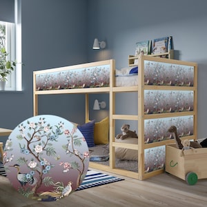 Ikea Kura Bed Decals Border in Chinoiserie Style/ Ikea Kura Vinyl Panels /Vinyl Decals for Girl&#39;s Bed Panels/ Peel & Stick Kura Bed Decals