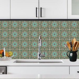 Vinyl Stickers Tiles &quot;Traditional Moroccan Arabic Islamic Mosaic&quot; / Set 12/24/36 pcs / Tiles for Kitchen / Tiles for Bathroom / Floor Decals