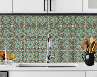 Vinyl Stickers Tiles "Traditional Moroccan Arabic Islamic Mosaic/ Floor Decals / Tiles for Kitchen Bathroom / Waterproof Vinyl Moroccan Tile