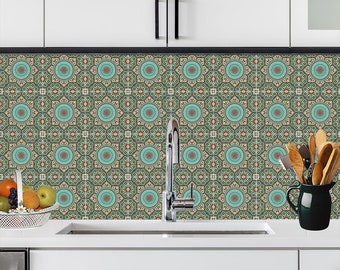 Vinyl Stickers Tiles "Traditional Moroccan Arabic Islamic Mosaic" / Set 12/24/36 pcs / Tiles for Kitchen / Tiles for Bathroom / Floor Decals