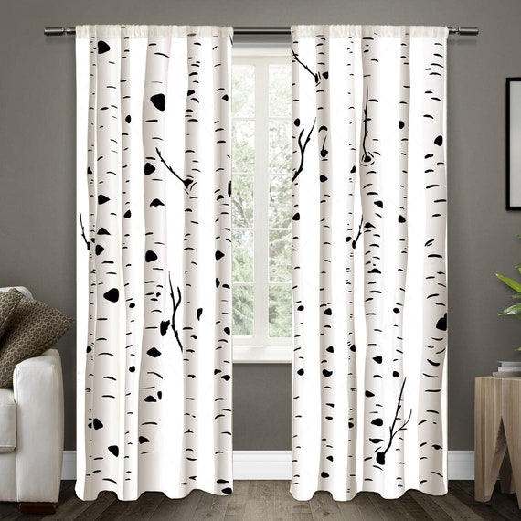 Window Curtain Birch Trees Curtains For Bedroom Kitchen Etsy