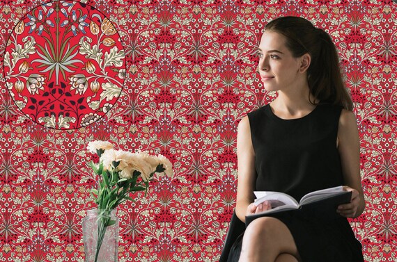 Self Adhesive Wallpaper William Morris Collection Red Etsy Self Adhesive Wallpaper William Morris Collection Red Etsy