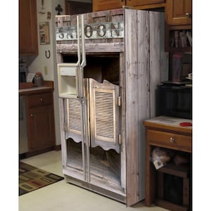 Fridge Wrap Vinyl Sticker *Old Western Swinging Saloon Door* / Vinyl Refrigerator Decal / Saloon Swinging Doors / Wood Western Style Door