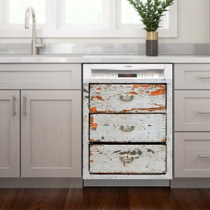 Magnetic Vinyl Cover in Rustic Style/ Appliance Wraps/Magnetic Refrigerator & Dishwasher Cover/Dishwasher Magnet Wrap/ Magnetic Fridge Cover