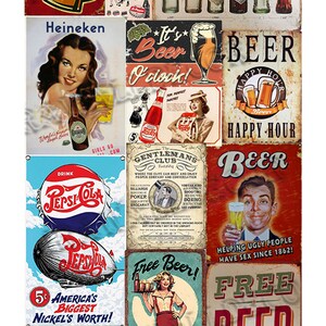 Fridge Decal Collage of Vintage Posters, Cards, Labels/Man Cave Fridge Wrap/Vintage Fridge Wraps/ Retro Fridge Wrap/ Vinyl Fridge Wrap