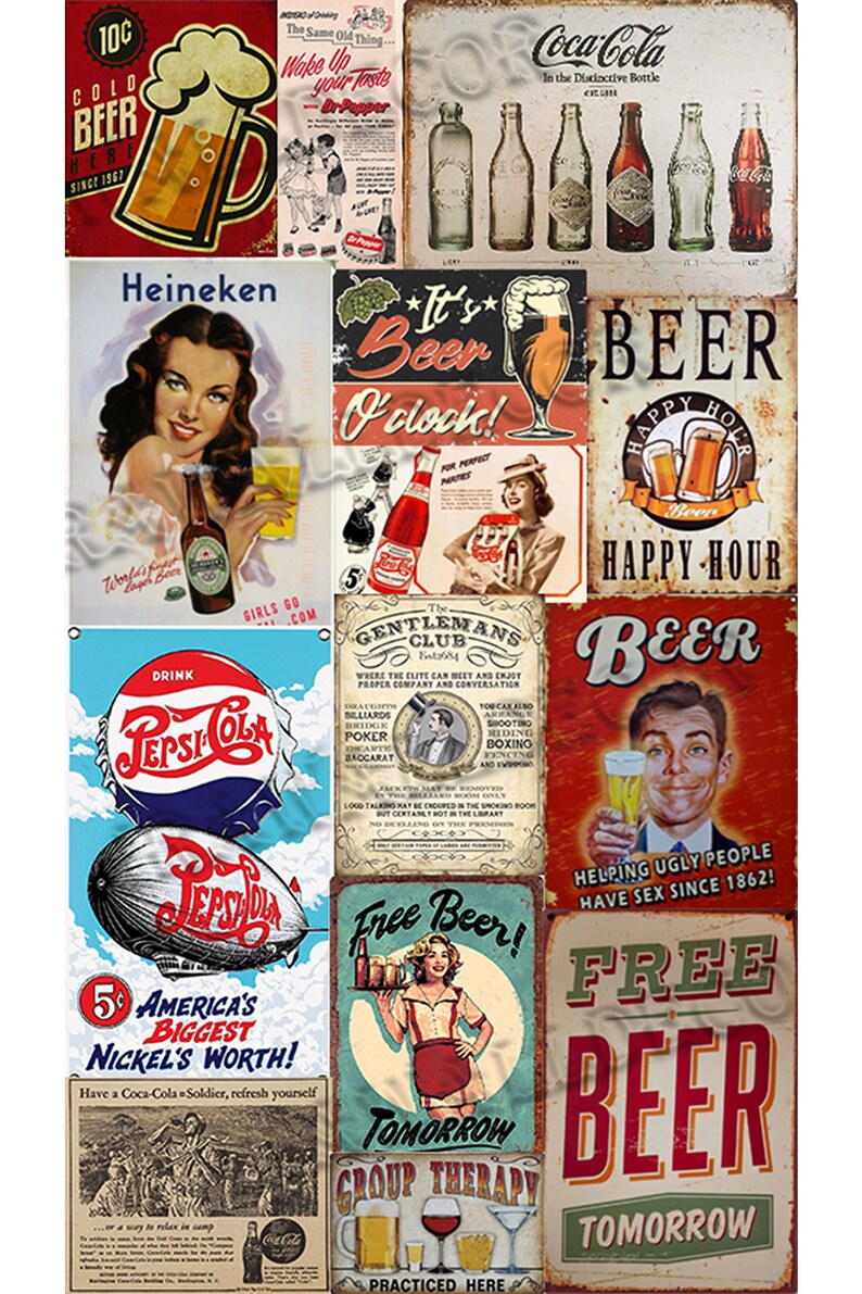Fridge Decal Collage of Vintage Posters, Cards, Labels/Man Cave Fridge Wrap/Vintage Fridge Wraps/ Retro Fridge Wrap/ Vinyl Fridge Wrap