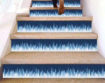 Christmas Pine Trees Forest/Christmas Decor/Stairway Decoration Adhesive Stair Riser Panel Stairs Risers Sticker Mural Photo Decal Wallpaper