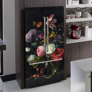 Stillleben Kühlschrankaufkleber # 2/ Blumen Florale Kühlschrankaufkleber/ Peel & Stick Rosen-Kühlschrank-Aufkleber / Retro-Küchendekoration/ Side-by-Side-Kühlschrankfolie
