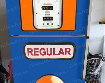 Vintage Gulf Gas Pump Refrigerator Wrap Skin / Retro Fridge Wrap/ Old Gas Pump Vinyl Decal/ Side by Side Fridge Decal /Fridge Gas Pump Decal