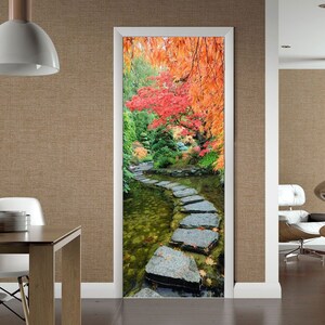 Door Wall Sticker Autumn in Japanese Garden/Japanese Garden Wall Decal Mural/Door Decal Japanese/Japanese Garden Decor/Asian Landscape Decal