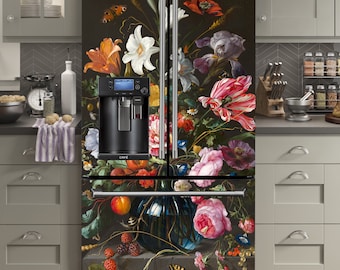 Fridge Wrap Still Life Gallery #6/Flowers/ Floral Fridge Decal/ Peel & Stick Roses Fridge Wrap /Retro Kitchen Décor/Side-by-side Fridge Wrap