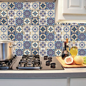 Vinyl Stickers Blue Moroccan Portugues Tiles Azulejo/ Kitchen/ Bathroom Backsplash /Wall/ Stair/Floor/Furniture Decal/Removable Peel & Stick