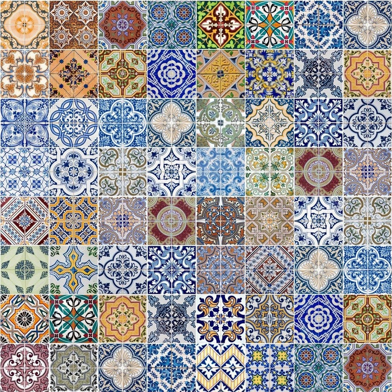 Stair Riser Decals /Vinyl Stickers Traditional Portuguese Morocco Tiles / Peel and Stick Backsplash Kitchen / Removable Peel and Stick Tile