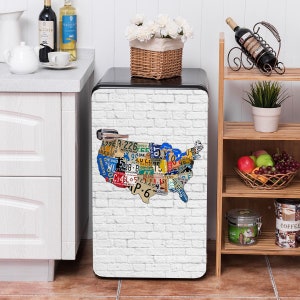 Mini-Fridge Vinyl Sticker License Plate Map of the USA/USA License Plates Map/Refrigerator Wrap Vinyl /Mini Fridge Wrap/Fridge Magnet Cover image 2