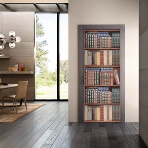Door Wall Sticker Bookcase/ Library Wallpaper/ Bookcase Door Decal/ Bookshelf Door / Door Mural Bookcase/ Library Mural/ Library Door Decal