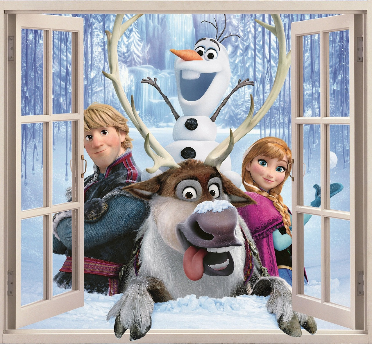 Frozen Wall Mural/3d Wall Sticker Window Anna Kristoff Sven and Olaf ...