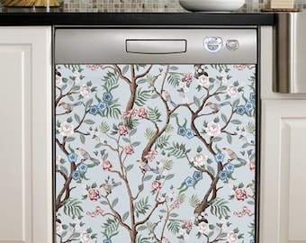 Magnetic Vinyl Cover in Chinoiserie Style/Magnetic Refrigerator & Dishwasher Cover/Dishwasher Magnet Wrap/Magnetic Vinyl Decal/Fridge Magnet