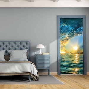 Door Wall Sticker **Ocean wave at sunset time*/ Seascape Door Decal / Wall Door Mural Ocean / Vinyl Door Mural /Door Covering peel and stick