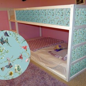 Decals for IKEA Kura Bed Watercolor Painting of Leaf Flowers/Furniture Decals/Vinyl decals for Kid&#39;s Bed Panels/Kura Bed Removable Decals