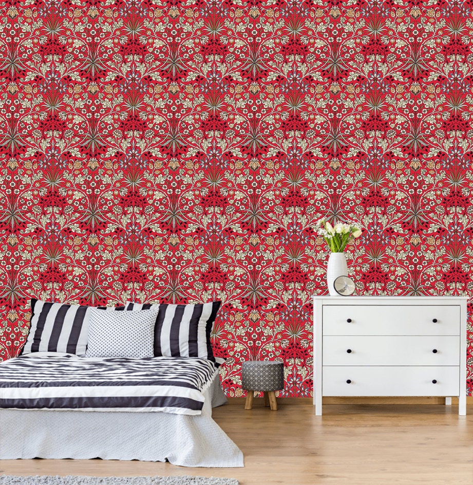 Self Adhesive Wallpaper William Morris collection Red | Etsy