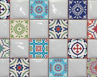 Sample set of 9 tiles 10x10 cm(3.9&quot;x3.9&quot;)/ 4 tiles 15x15 cm (5.9&quot;x5.9&quot;) / Vinyl Stickers Moroccan Portuguese Tile