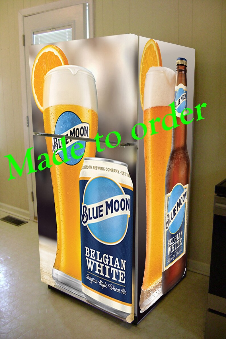 Fridge Decal Blue Moon Beer /Man Cave Fridge Wrap/Vintage Fridge Wraps/ Retro Fridge Wrap/ Vinyl Fridge Wrap