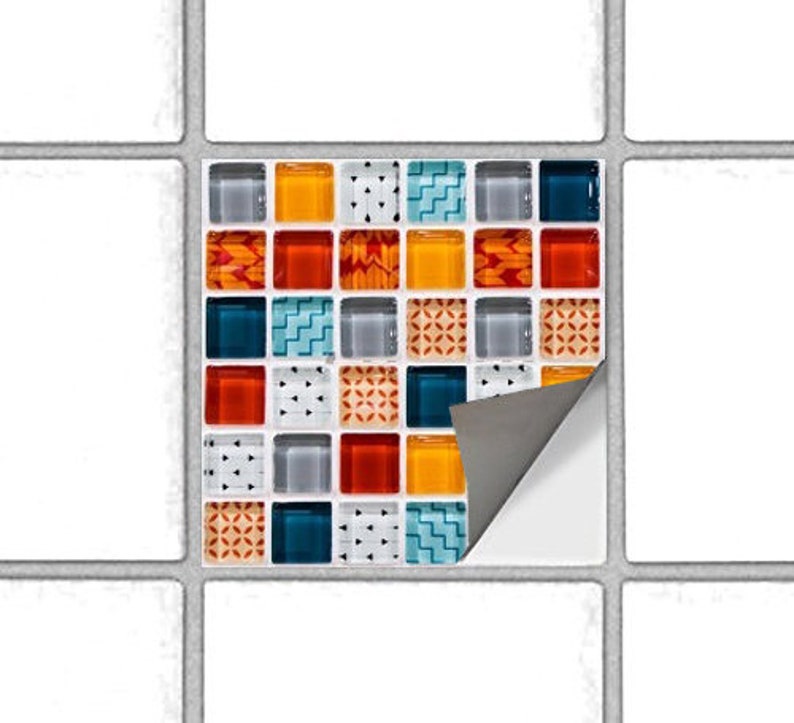 Vinyl Stickers Colorful Mosaic Tiles White Light Blue Grey Blue Orange Red Set 122436 pcs Tiles for Kitchen for Bathroom Floor Decals