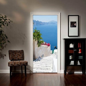 Door Wall Sticker Staircase Leading Down to the Sea/Door Sticker Staircase/3D Door Mural/ Mural Steps to Beach/Peel and Stick Door Wallpaper