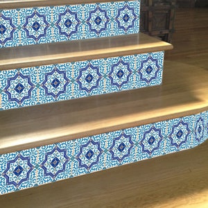 Laminated Vinyl Stickers Dark Blue and White Moroccan Portuguese Tile /Set 16/32/48 pcs / Tile for Kitchen / Tile for Bathroom /Floor Decals