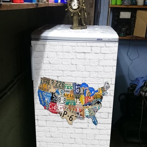 Mini-Fridge Vinyl Sticker License Plate Map of the USA/USA License Plates Map/Refrigerator Wrap Vinyl /Mini Fridge Wrap/Fridge Magnet Cover image 3