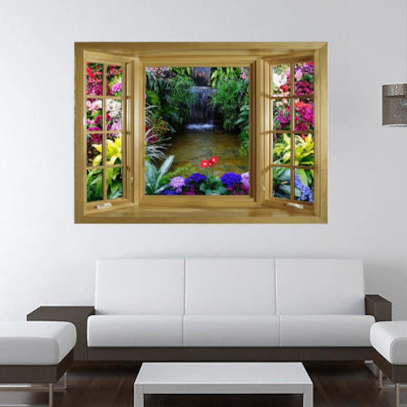 3D Wall Sticker Window waterfall in the Garden / Waterfall Etsy