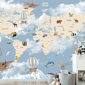 Wall Mural *World Map for Kids*/Kids Map/  World Map Peel and Stick/ Mural for Kids Room /Wallpaper for Kids Room / Kids World Map Decal