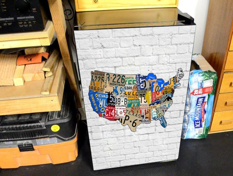 Mini-Fridge Vinyl Sticker License Plate Map of the USA/USA License Plates Map/Refrigerator Wrap Vinyl /Mini Fridge Wrap/Fridge Magnet Cover image 4