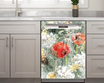 Magnetic Cover Vintage Watercolor Flowers/ Floral Magnetic Dishwasher Cover/ Appliance Magnet Decor Wraps/Magnetic Decal/ Magnet Vinyl Decal