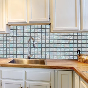 Vinyl Stickers Blue Mosaic Glass Tile / Set 12/24/36 pcs / Peel and Stick Backsplash for Kitchen/ Floor Tile / Removable Peel & Stick Tile