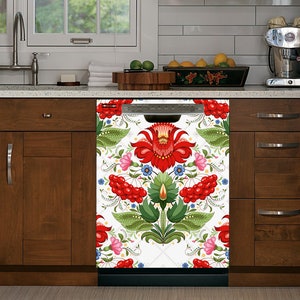 Magnetic Dishwasher Cover Folk Floral Ornament/ Ethnic Dishwasher Cover/Fridge Wraps/Dishwasher Vinyl Skin/Ukrainian Fridge Dishwasher Decal