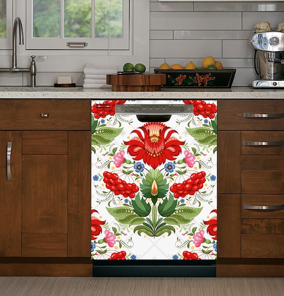 Magnetic Dishwasher Cover Folk Floral Ornament/ Folk Dishwasher Cover/  Fridge Wraps /dishwasher Vinyl Skin/ukrainian Fridge Dishwasher Decal 