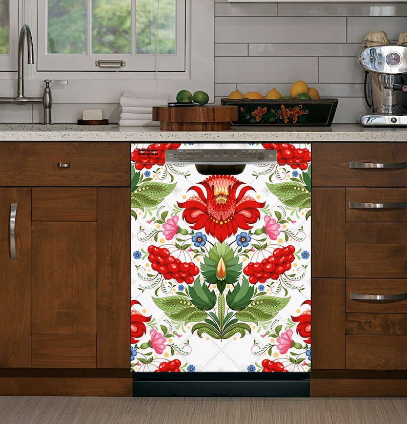 Magnetic Dishwasher Cover Folk Floral Ornament/ Ethnic Dishwasher Cover/Fridge Wraps/Dishwasher Vinyl Skin/Ukrainian Fridge Dishwasher Decal